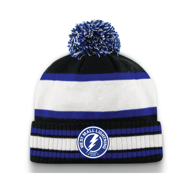 West Mall Lightning Striped Pom Pom Toque/Beanie (Patch Logo)